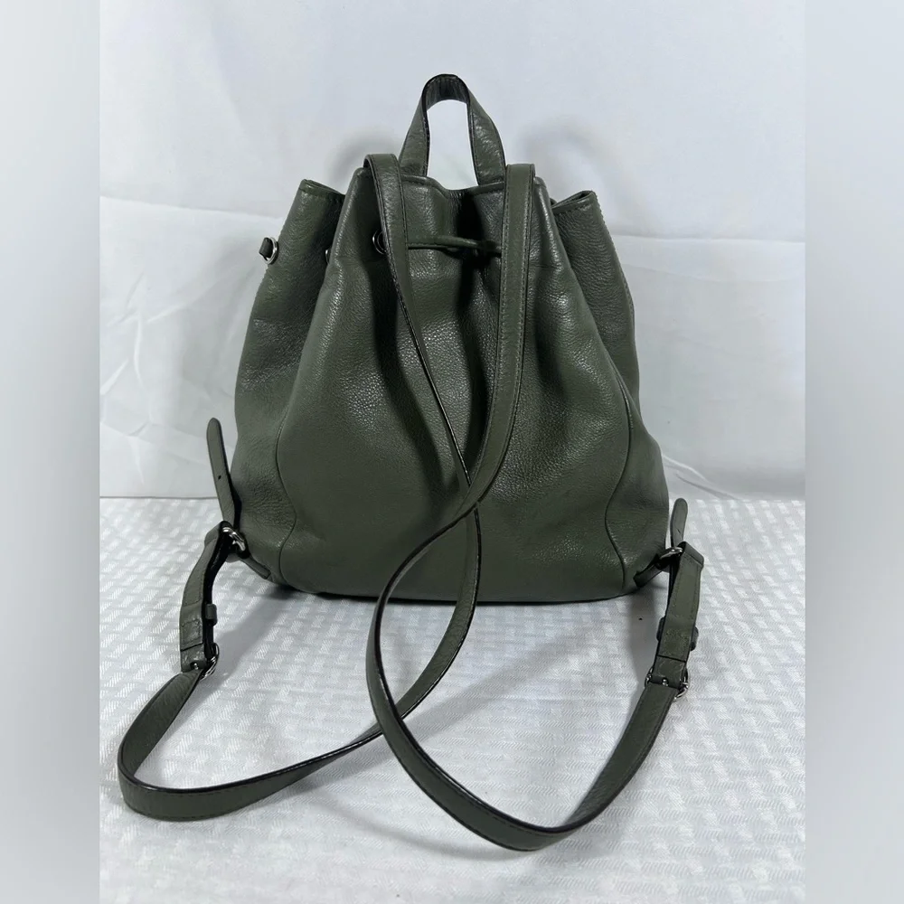 4019: Coach Olive Green Pebbled Leather Drawstring Backpack